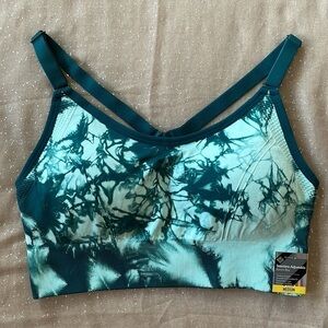 Brand New Member's Mark Ladies Seamless Adjustable Sports Bra Astro Teal Tie Dye